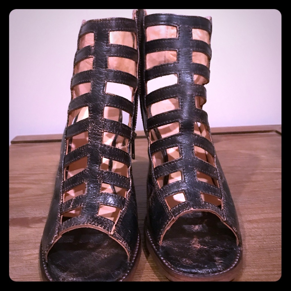Bed Stu Black Cage Wedge Sandals
